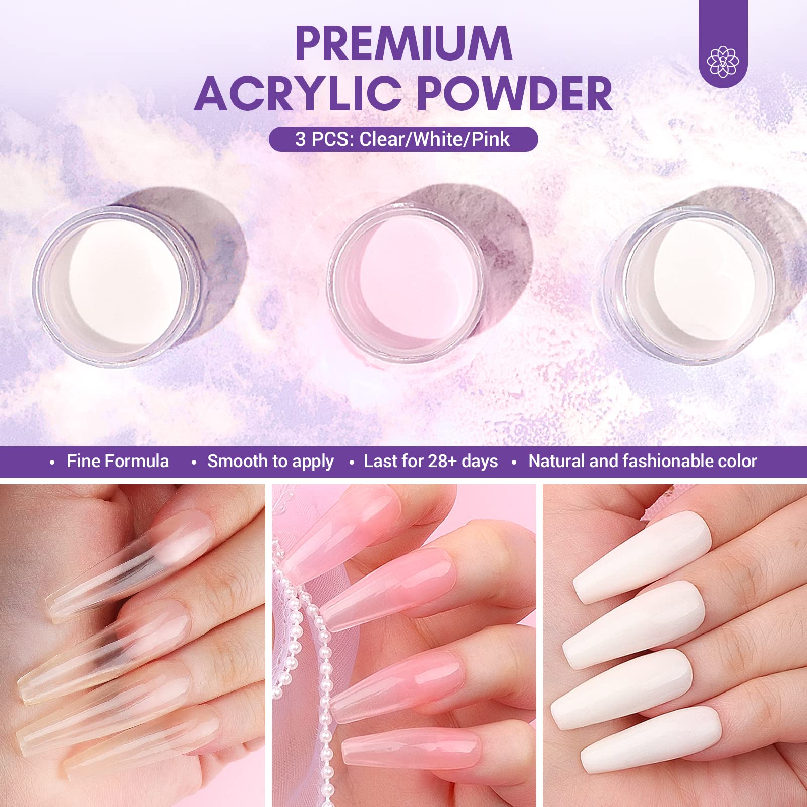 SAVILAND Acrylic Nail Kit with Drill: Professional Nails Kit Acrylic Set for Beginners with Everything White Pink Clear Acrylic Powder and Liquid Set Brushes 100 Forms Manicure Tools Home Salon DIY